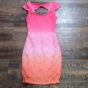 Gently Loved tricolor dress Material Girl small pink Fades to Orange with slip